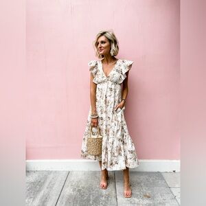 Abercrombie & Fitch White and Brown Floral Dress